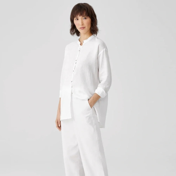 Eileen Fisher | Organic Handkerchief Linen Mandarin Collar Shirt, 1X - Picture 1 of 8